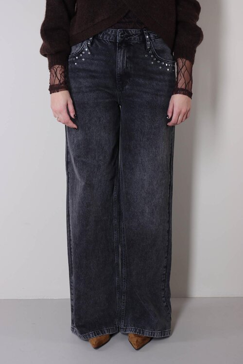Co'couture Vicky Stud Wide Jeans in donkergrijs
