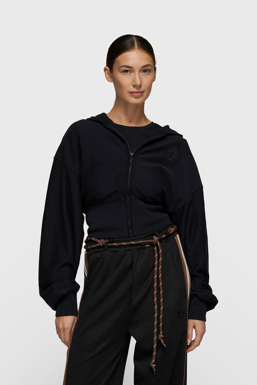 10Days Zwarte hoodie met ritssluiting en balletstijl