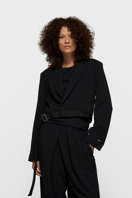 10Days zwarte belted blazer crêpe