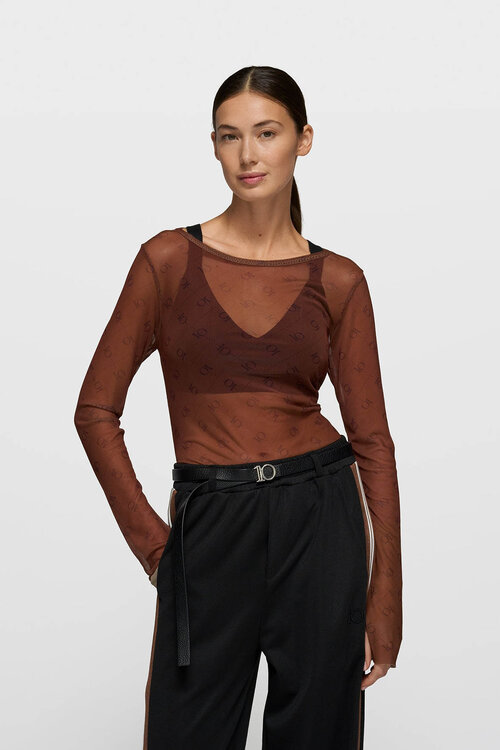 10Days Donker truffel mesh lange mouw met monogram