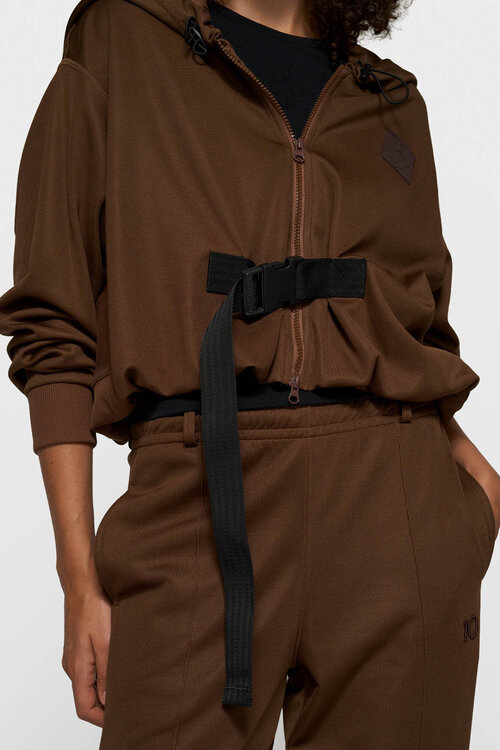 10Days Donker truffel hoodie met ritssluiting en ceintuur