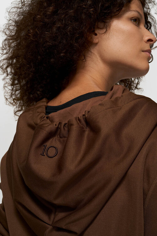 10Days Donker truffel hoodie met ritssluiting en ceintuur