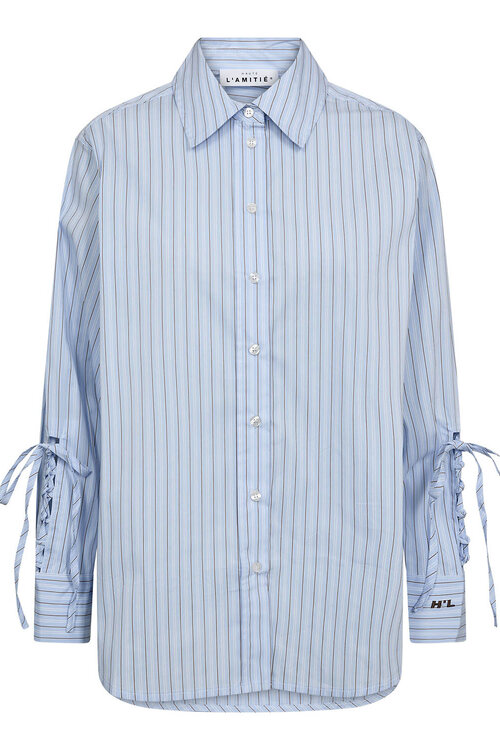 Haute L'Amitie Alvina Blauw Gestreept Overhemd met Strikje