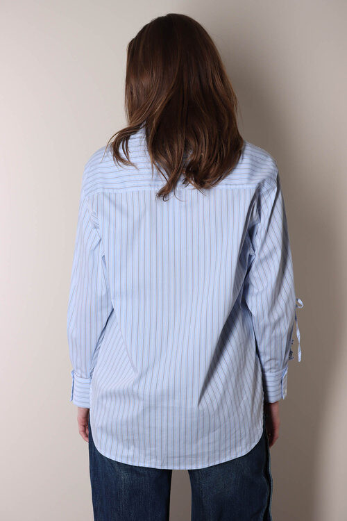 Haute L'Amitie Alvina Blauw Gestreept Overhemd met Strikje