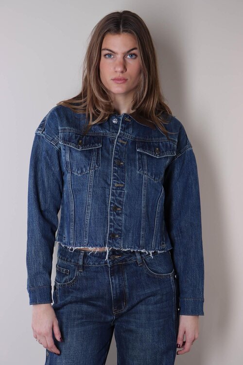 Haute L'Amitie Denize Crop Spijkerjack in Donkerblauw Denim