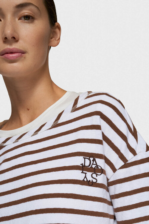 10Days Witte/donker truffel gestreepte lange mouw T-shirt