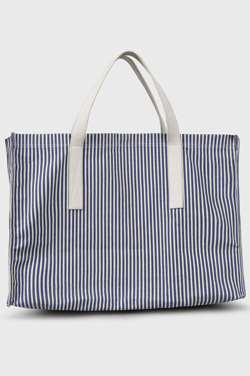 10Days Witte en blauwe canvas shopper met strepen