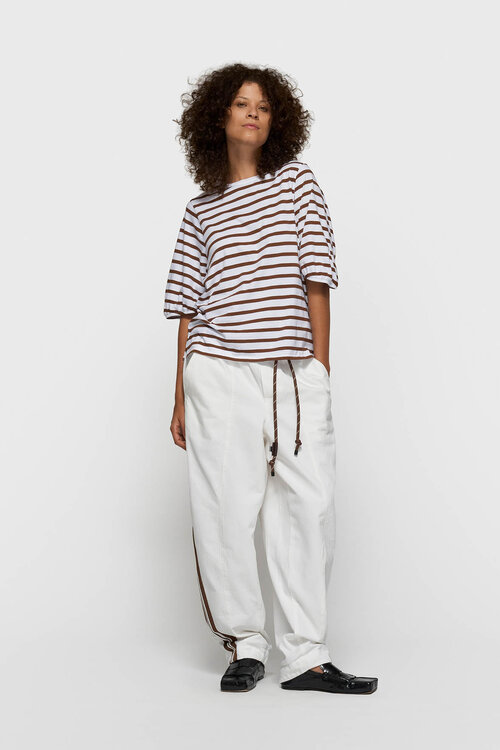 10Days Wit/donker truffel gestreept ballon T-shirt