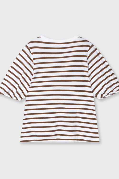 10Days Wit/donker truffel gestreept ballon T-shirt
