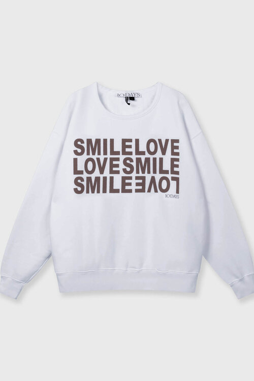 10Days Witte statement sweater met een glimlach