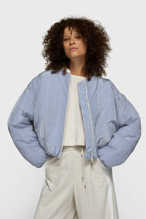 10Days Witte en blauwe bomberjack met strepen