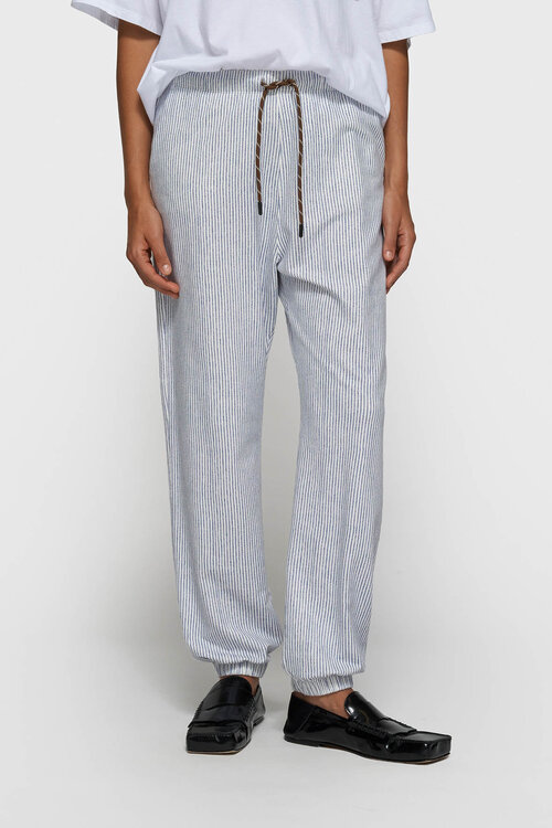 10Days Witte en blauwe jogger met middenstrepen