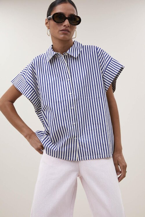 By Bar Pixie Blue Stripe Blouse in blauw en wit