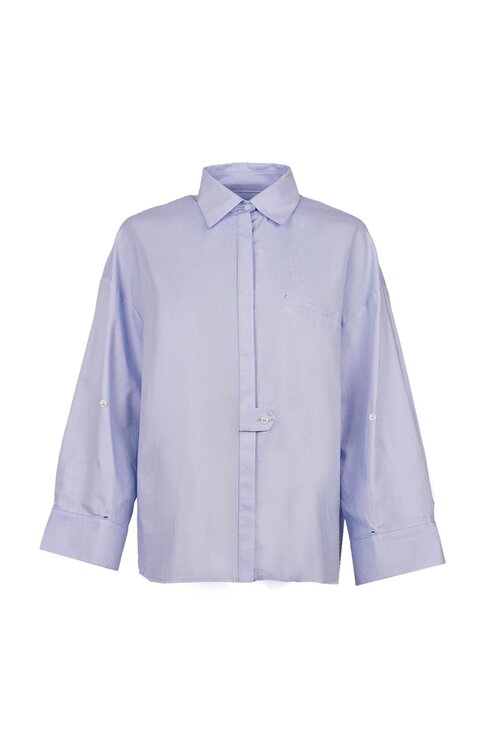 March23 Blouse in hemelsblauw met poplin strepen