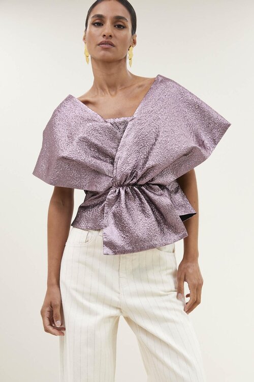 By Bar Lila Simone Top met Metallic Glans