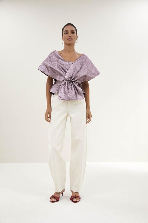 By Bar Lila Simone Top met Metallic Glans