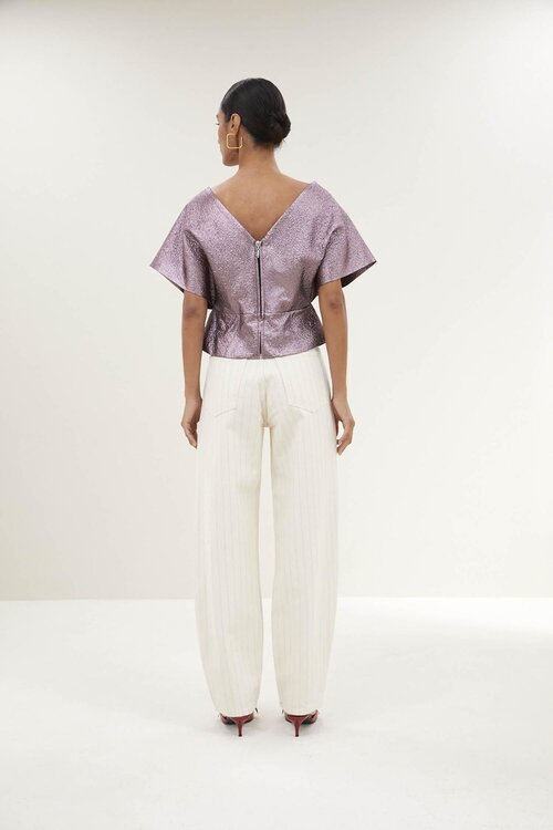 By Bar Lila Simone Top met Metallic Glans