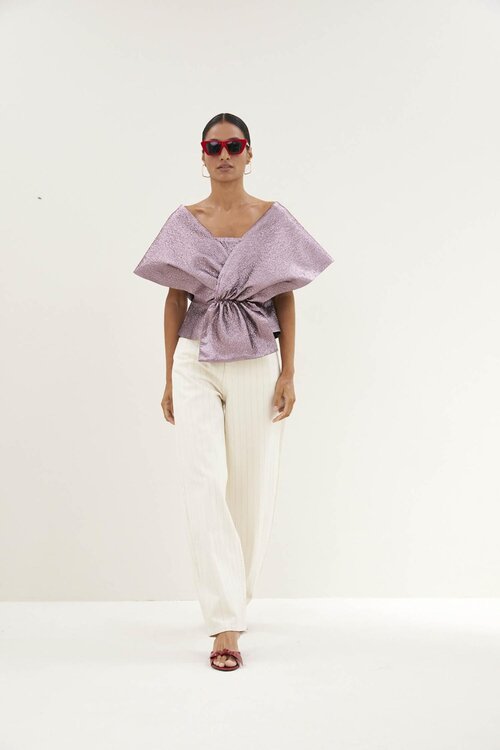 By Bar Lila Simone Top met Metallic Glans