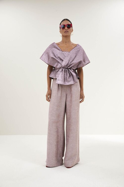 By Bar Lila Simone Top met Metallic Glans