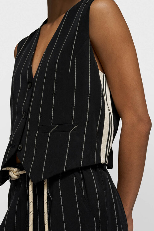 10Days Zwarte gilet met krijtstreep