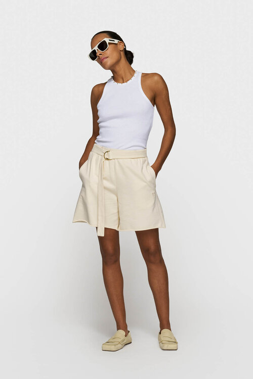 10Days Witte ribgebreide tanktop met pareldetails