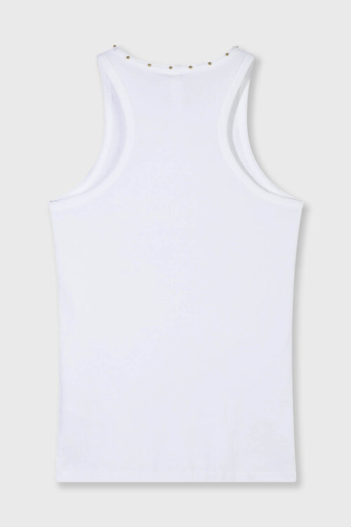 10Days Witte ribgebreide tanktop met pareldetails