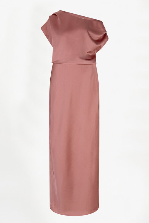 Dante 6 Koraalrode Epic Off-Shoulder Satijnen Jurk