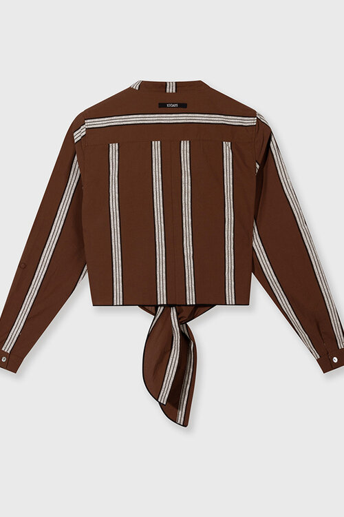 10Days Deep Brown cropped blouse met knoopdetail