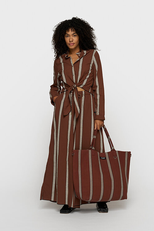 10Days Deep Brown strandtas met strepen