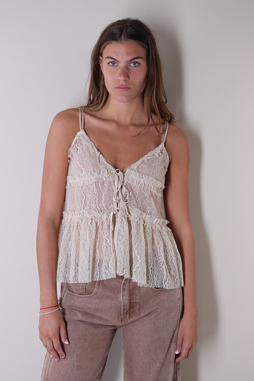 Haute L'Amitie Sand New Lace Tie Top