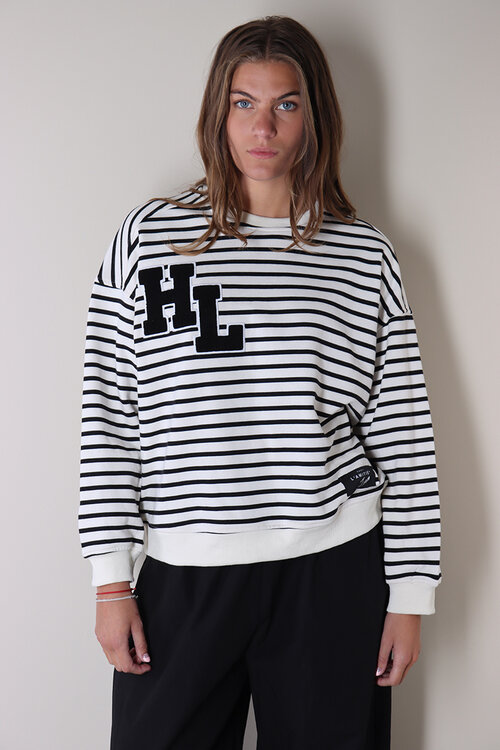 Haute L'Amitie Off White Sweater met Gestreepte Applicatie