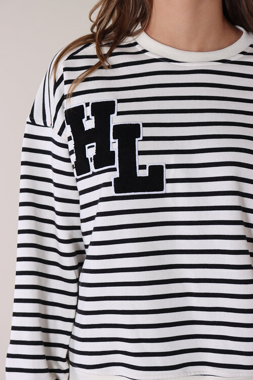 Haute L'Amitie Off White Sweater met Gestreepte Applicatie