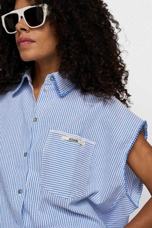 10Days katoenen blouse met strepen in blauw