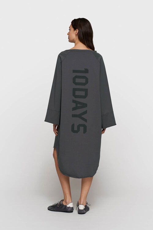 10Days Staalblauwe jerseyjurk met logo-design