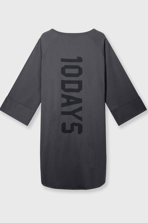 10Days Staalblauwe jerseyjurk met logo-design