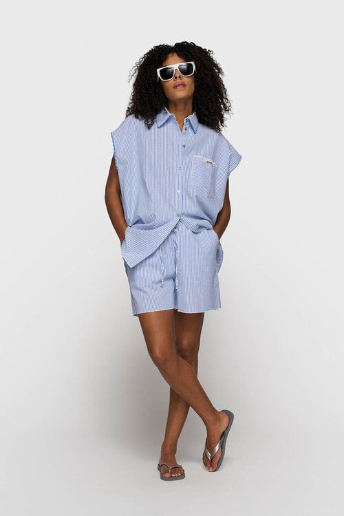 10Days gestreepte katoenen shorts blauw