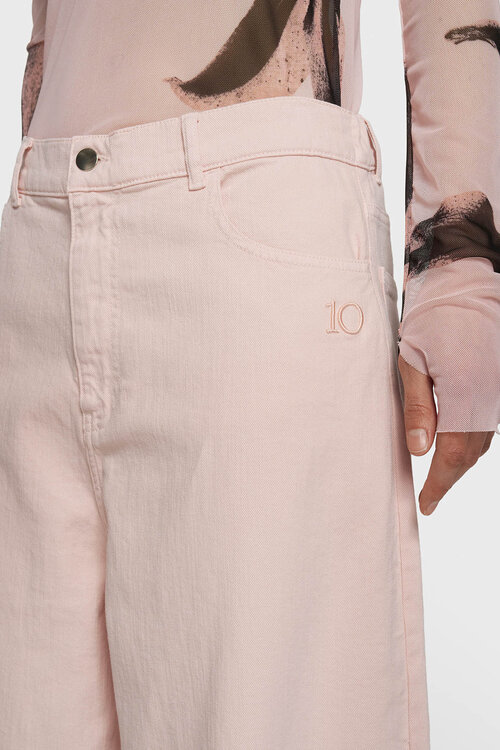 10Days Wijde broek van twill in de kleur poeder.