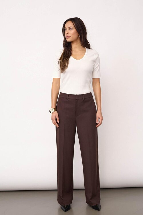 Co'couture Luna Wide Pants in een diepe, donkere bruine tint