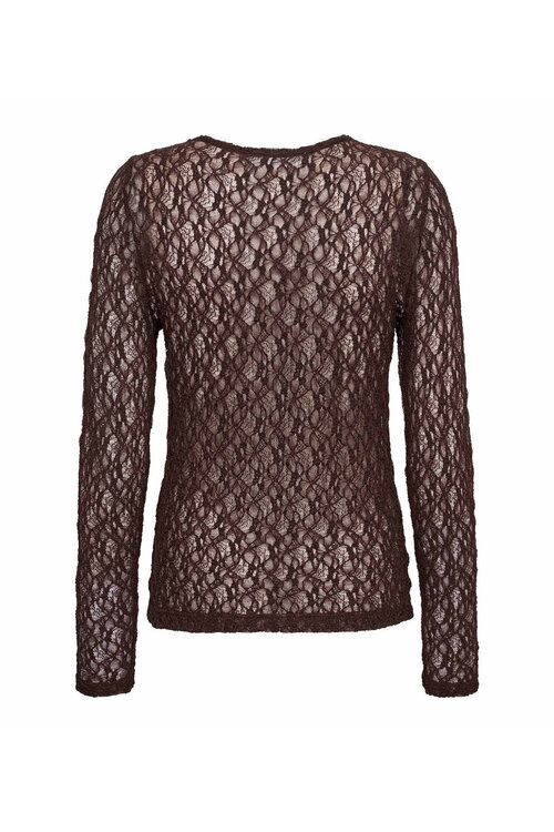 Co'couture Barna Mesh Top in een diepe, donkere bruintint