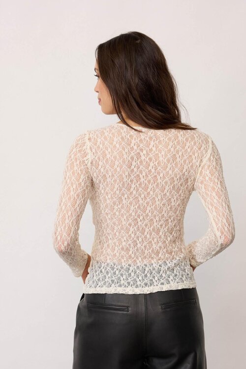 Co'couture Off White Barna Mesh Top in gebroken wit