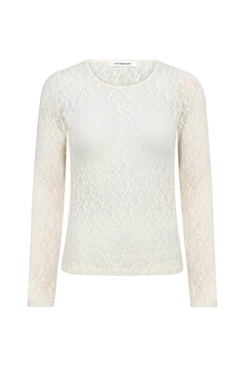 Co'couture Off White Barna Mesh Top in gebroken wit