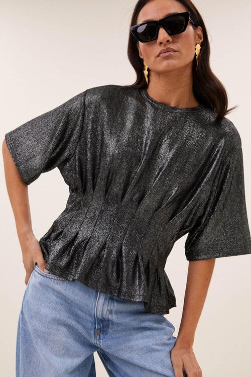 By Bar Diva Metallic Blousetop in Zilverkleur