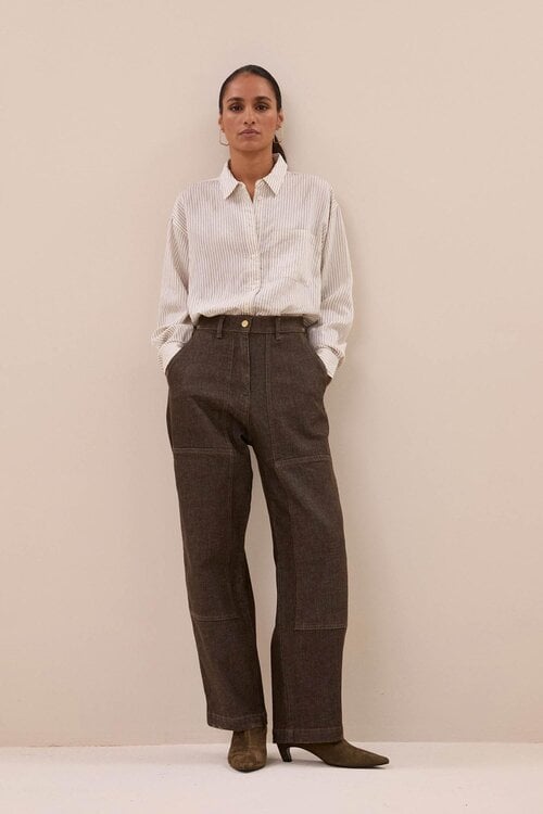 By Bar Lise gestreepte blouse in offwhite