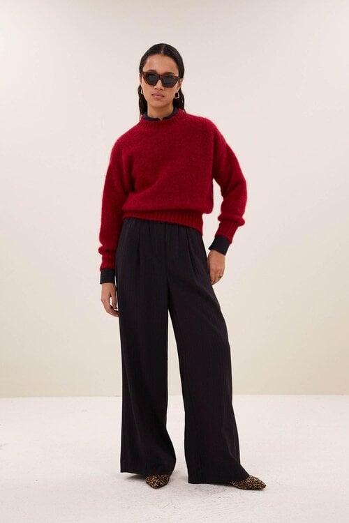 By Bar Benji gestreepte pantalon in bordeaux