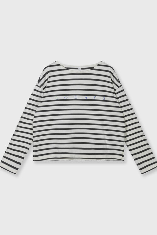 10Days Steel Blue gestreepte top met boothals