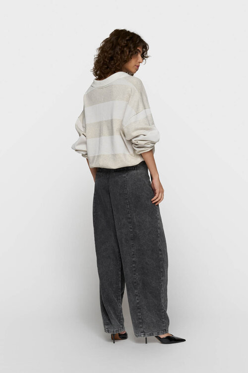 10Days Gestreepte ballontrui in grijs