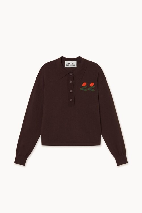 The Tiny Big Sister Roses Polo sweater in bruin