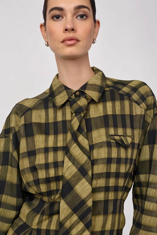 Co'couture Kyel Check Tie Shirt in de kleur kaki