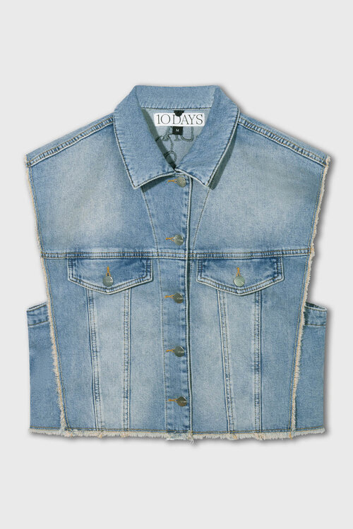 10Days korte denim gilet blauw