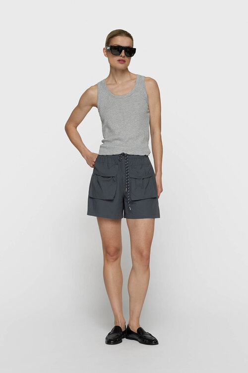 10Days Grijze ribgebreide tanktop van zacht materiaal